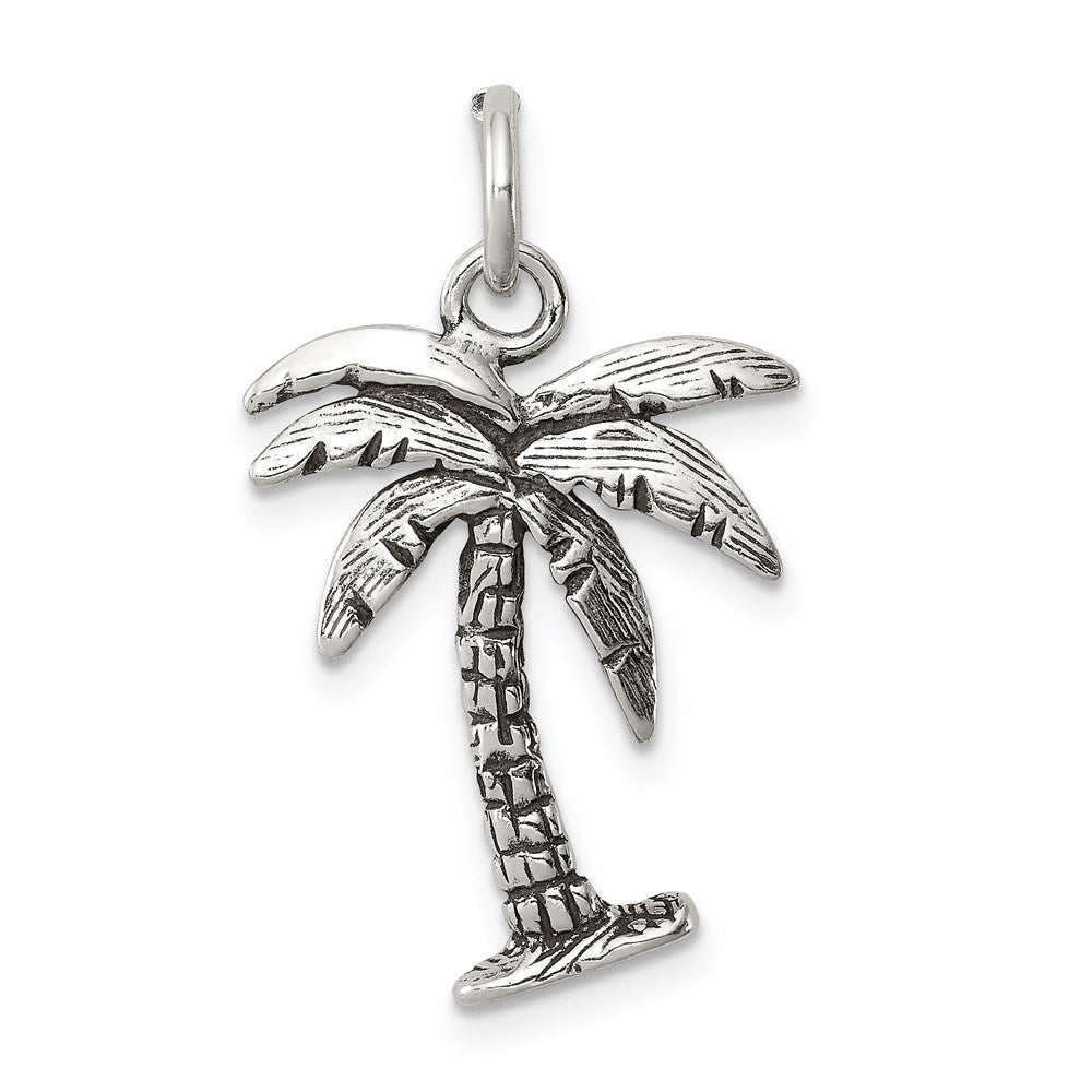 Sterling Silver Antiqued Palm Tree Charm, 27 x 15 mm