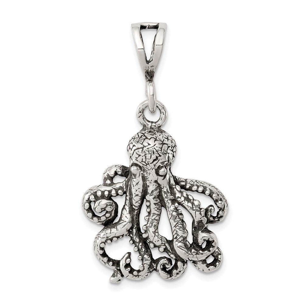 Sterling Silver Antiqued Octopus Charm, 26 x 22 mm