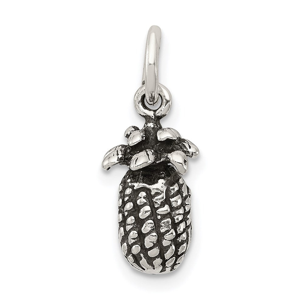 Sterling Silver Antiqued Pineapple Charm, 21 x 9 mm