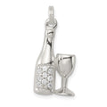 Sterling Silver CZ Wine/Champagne Bottle/Glass Charm Pendant, 29 x 11 mm