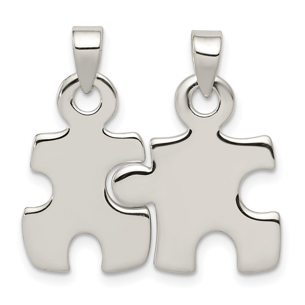 Sterling Silver Polished Puzzle Pieces Pendant, 26 x 12 mm