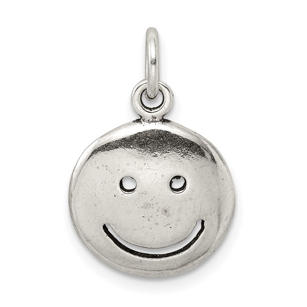 Sterling Silver Antiqued Smiley Face Charm, 24 x 15 mm