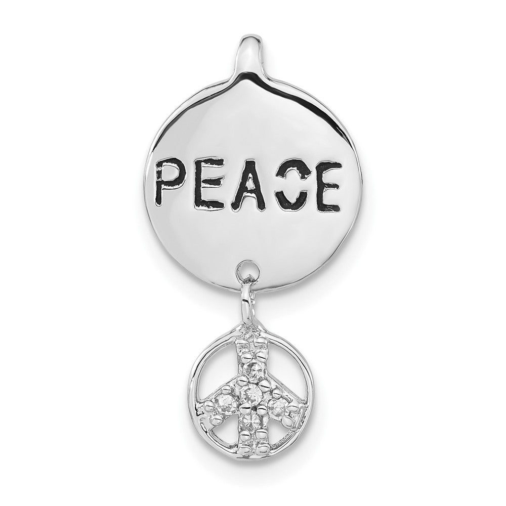 Sterling Silver Polished & Antiqued CZ Peace Pendant, 24 x 12.25 mm