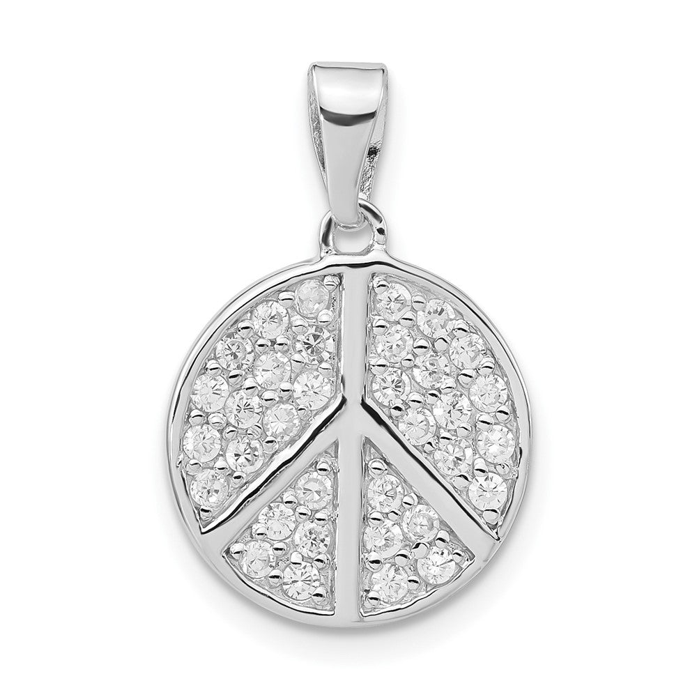 Sterling Silver Rhodium-plated CZ Peace Pendant, 22.4 x 14.9 mm