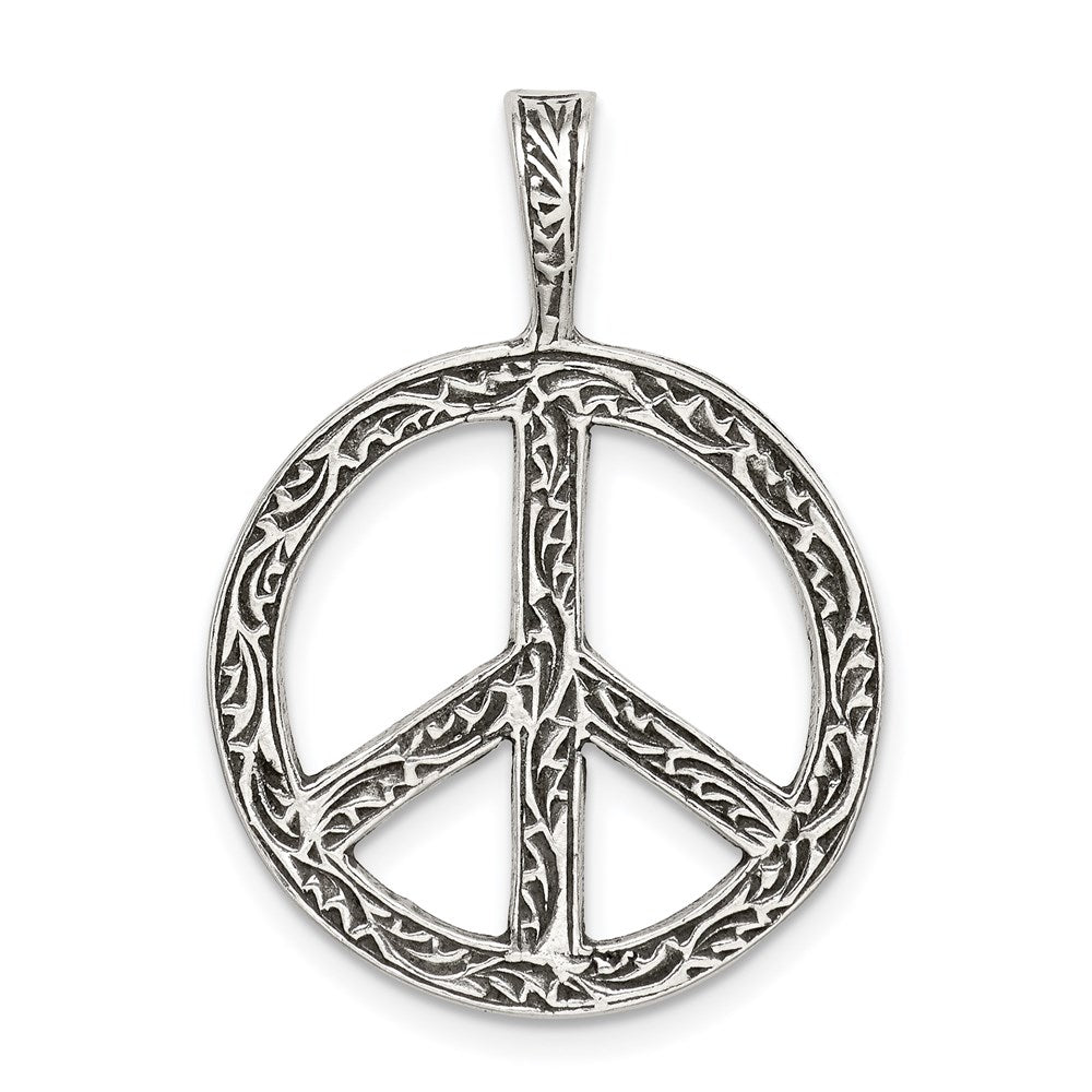 Sterling Silver Antiqued Peace Sign Charm, 20 x 20 mm
