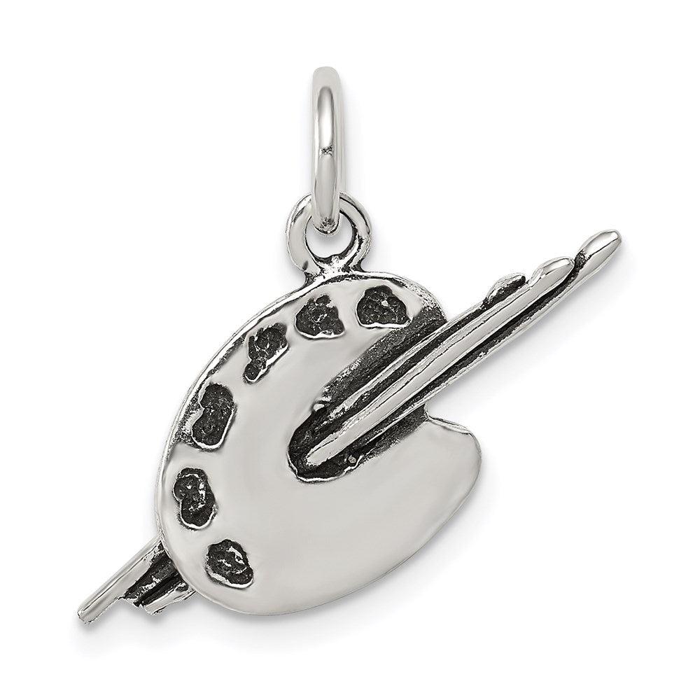 Sterling Silver Antiqued Artist Palette Charm, 15 x 18 mm