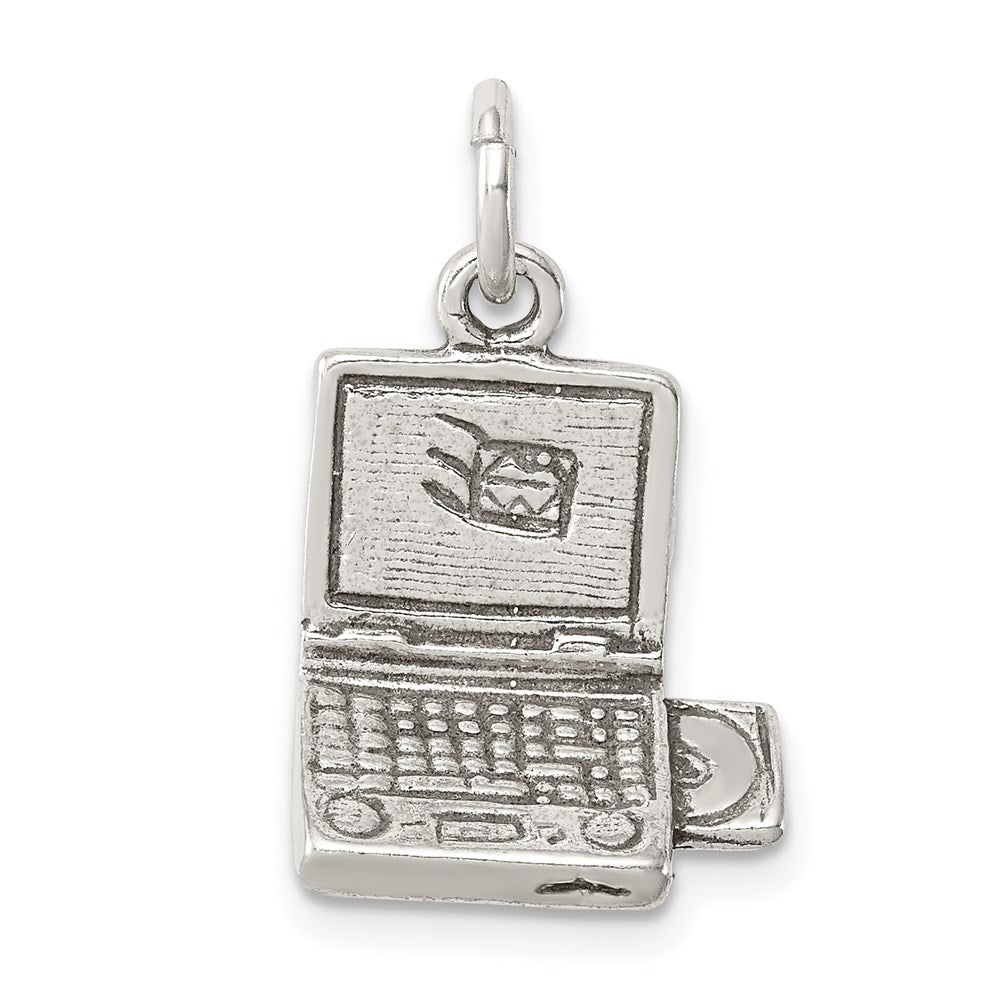 Sterling Silver Antiqued Laptop Charm, 17 x 13 mm