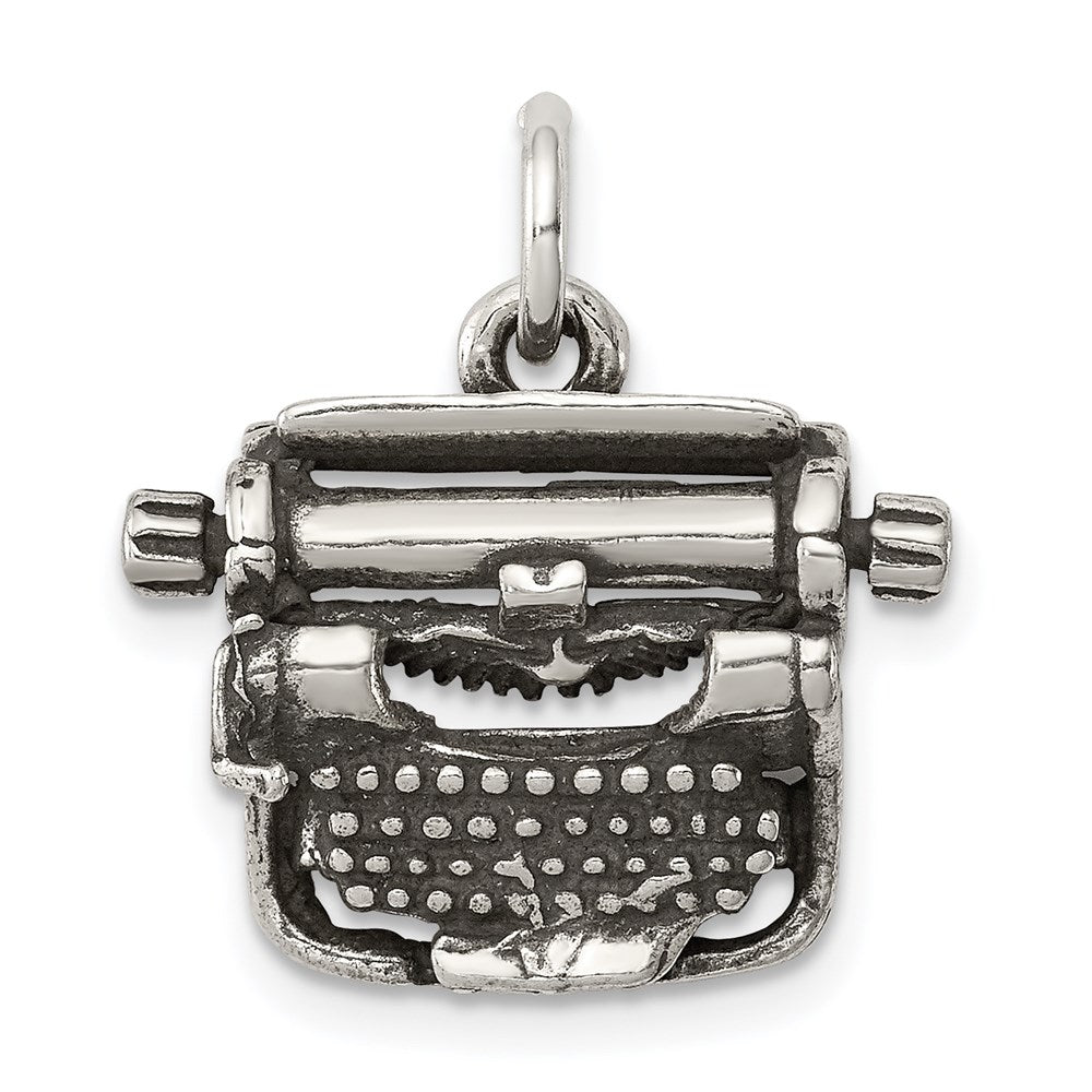 Sterling Silver Antiqued Typewriter Charm, 20 x 19 mm