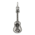 Sterling Silver Antiqued Acoustic Guitar Charm, 34 x 9 mm