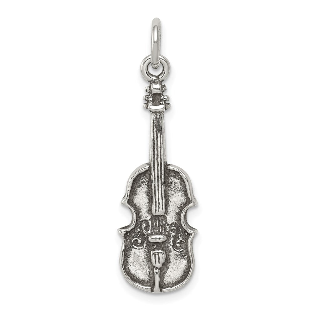 Sterling Silver Antiqued Viola Charm, 34 x 10 mm