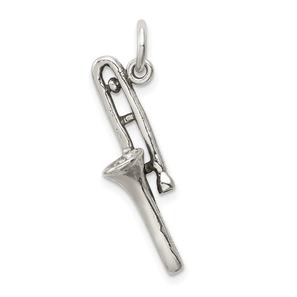 Sterling Silver Antiqued Trombone Charm, 21 x 25 mm