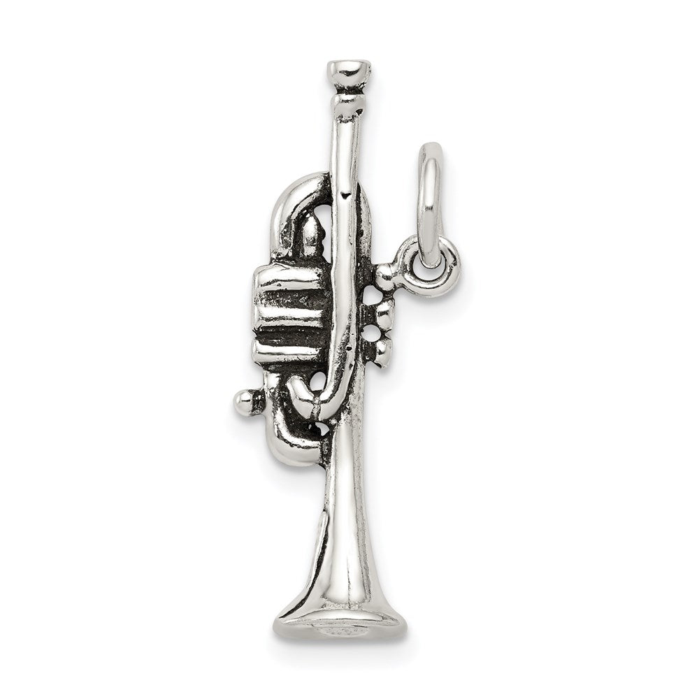 Sterling Silver Antiqued Trumpet Charm, 18 x 28 mm