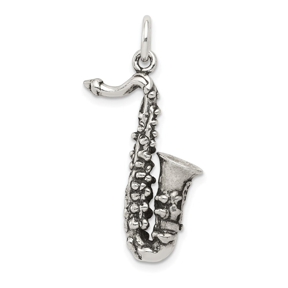 Sterling Silver Antiqued Saxophone Charm, 33 x 17 mm
