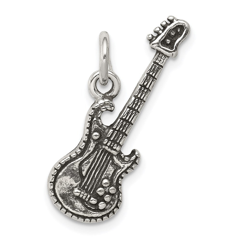 Sterling Silver Antiqued Electric Guitar Charm, 23 x 10 mm