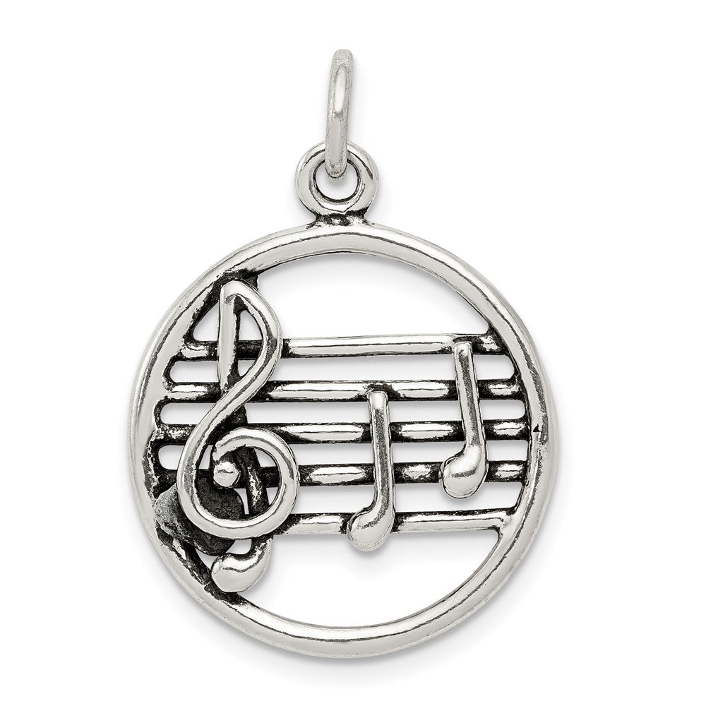 Sterling Silver Antiqued Music Staff Charm, 24 x 20 mm