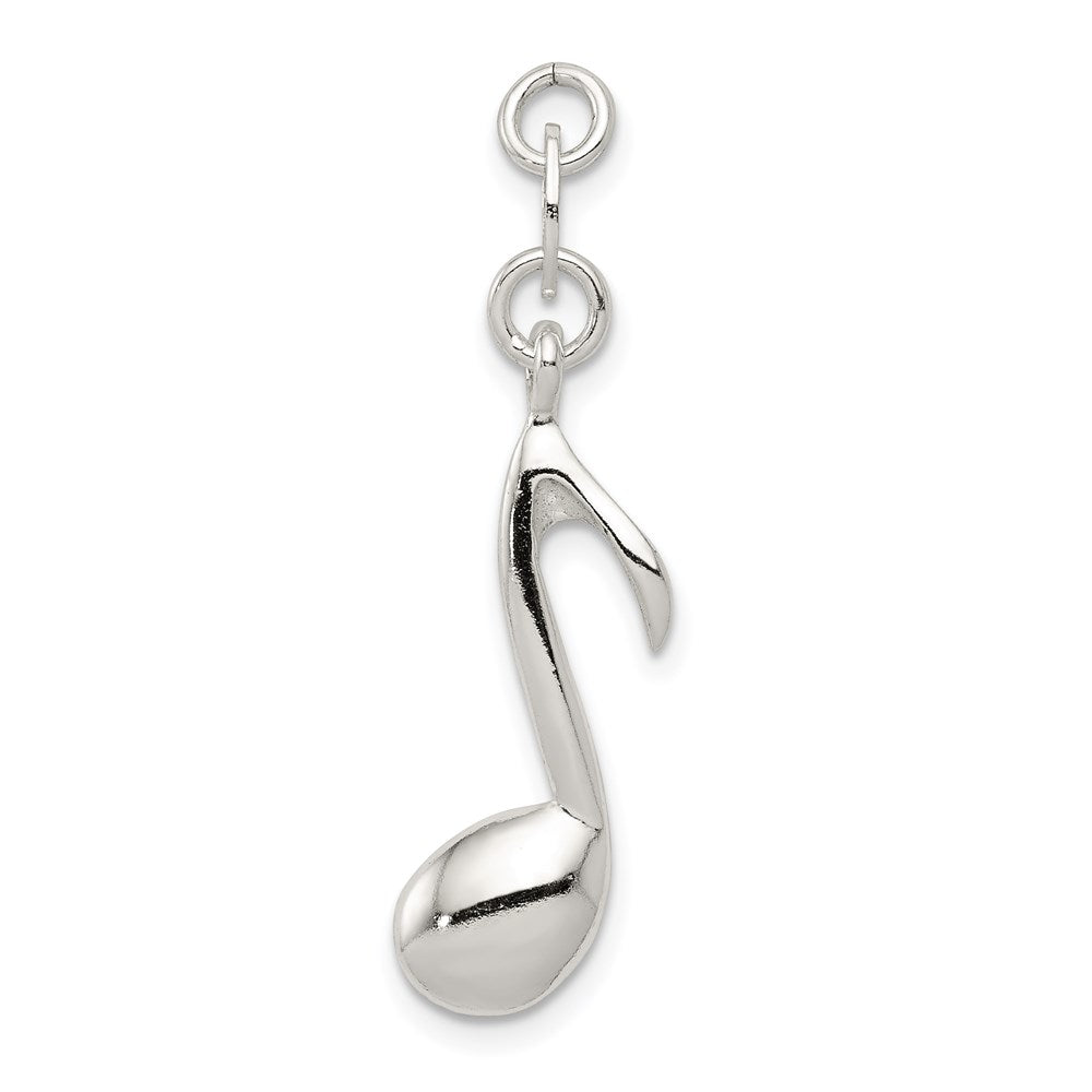 Sterling Silver Polished Music Note Charm, 32 x 10 mm