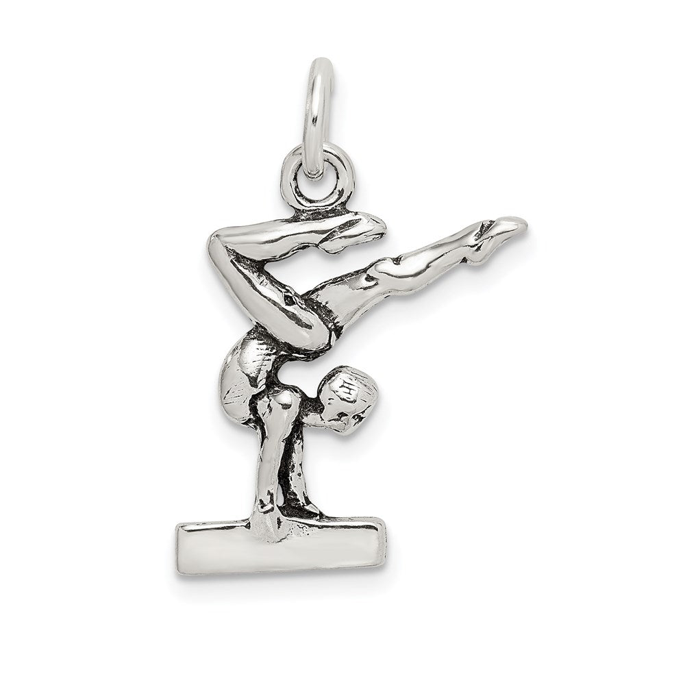 Sterling Silver Antiqued Gymnasts Charm, 25 x 18 mm