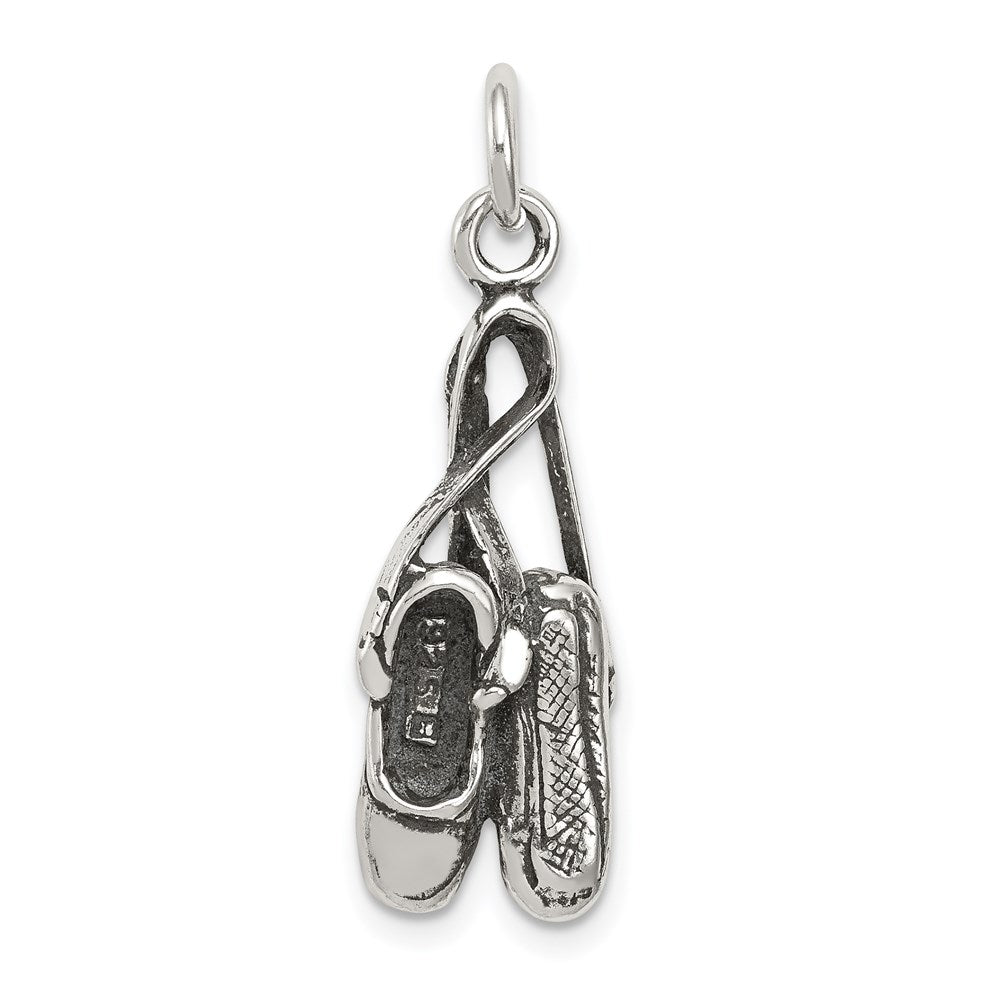 Sterling Silver Antiqued Ballet Shoes Charm, 31 x 10 mm