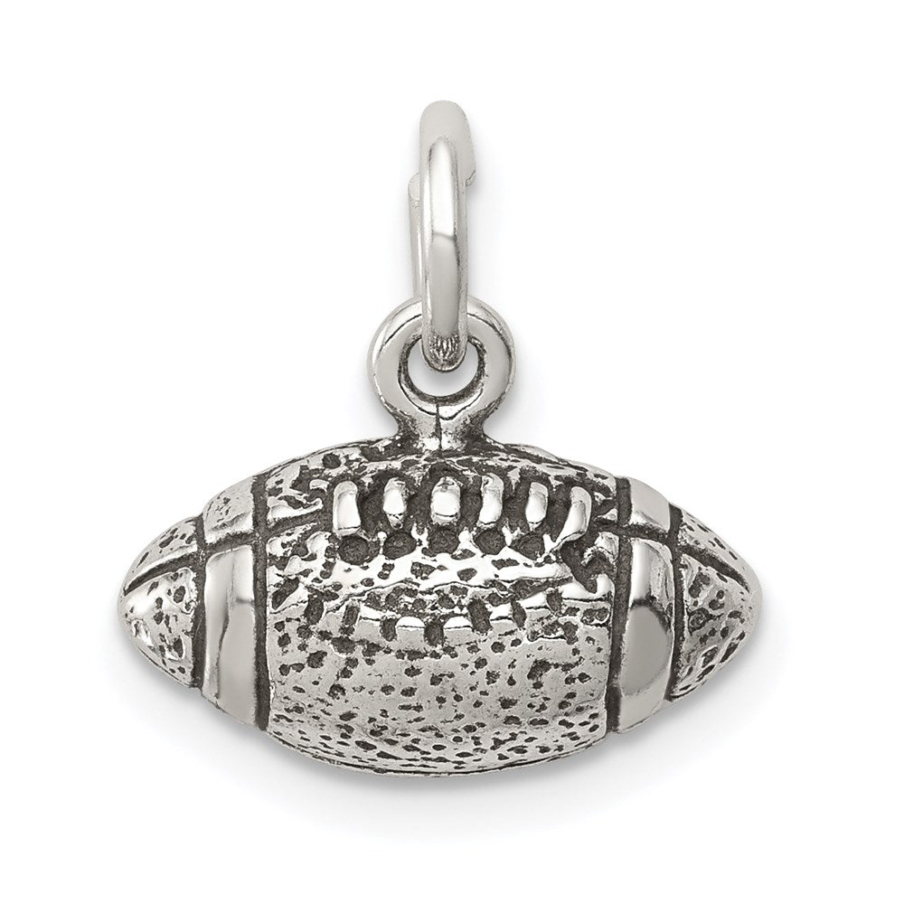 Sterling Silver Antiqued Football Charm, 15.5 x 14.5 mm