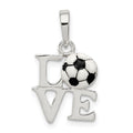Sterling Silver Polished Enamel Love Soccer Pendant, 16 x 12 mm