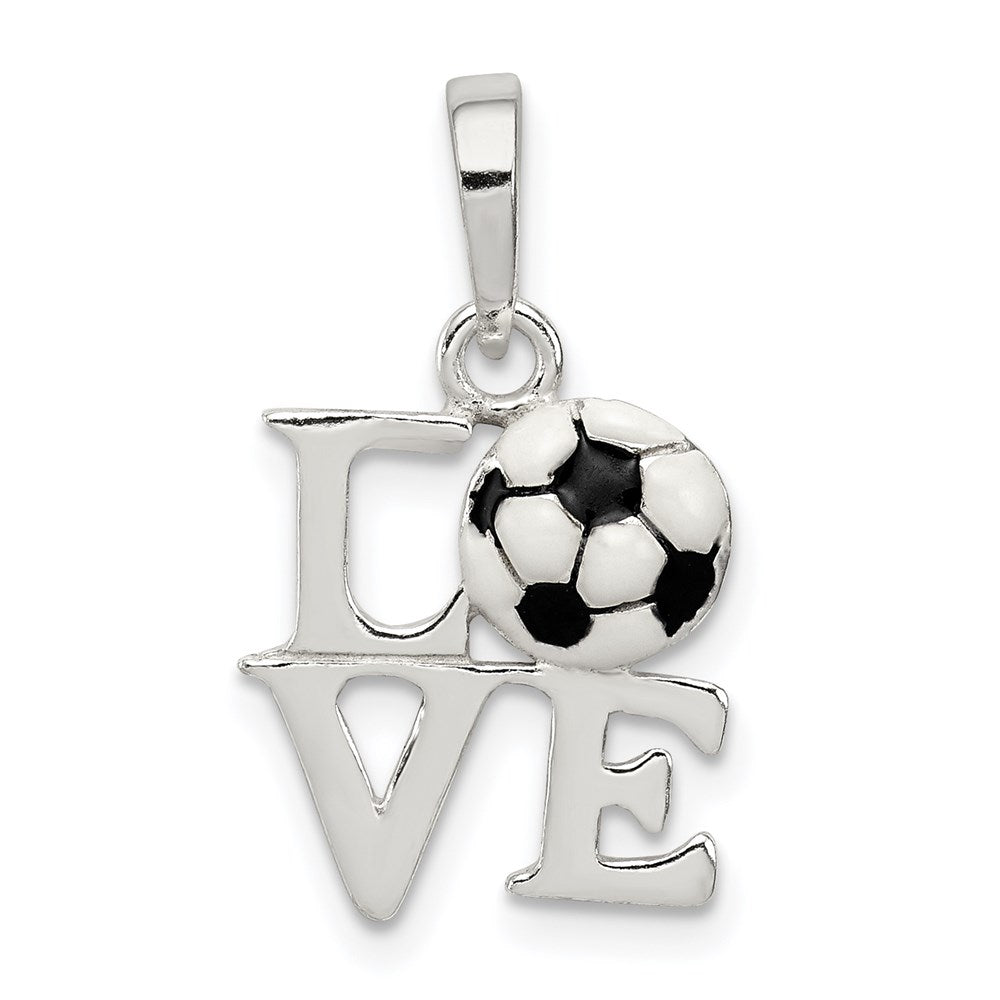 Sterling Silver Polished Enamel Love Soccer Pendant, 16 x 12 mm