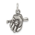 Sterling Silver Antiqued Baseball Glove/Bat Charm, 22 x 16 mm