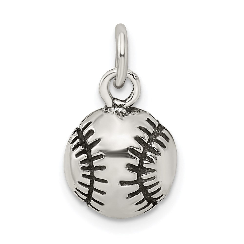 Sterling Silver Antiqued Baseball Charm, 16 x 11 mm