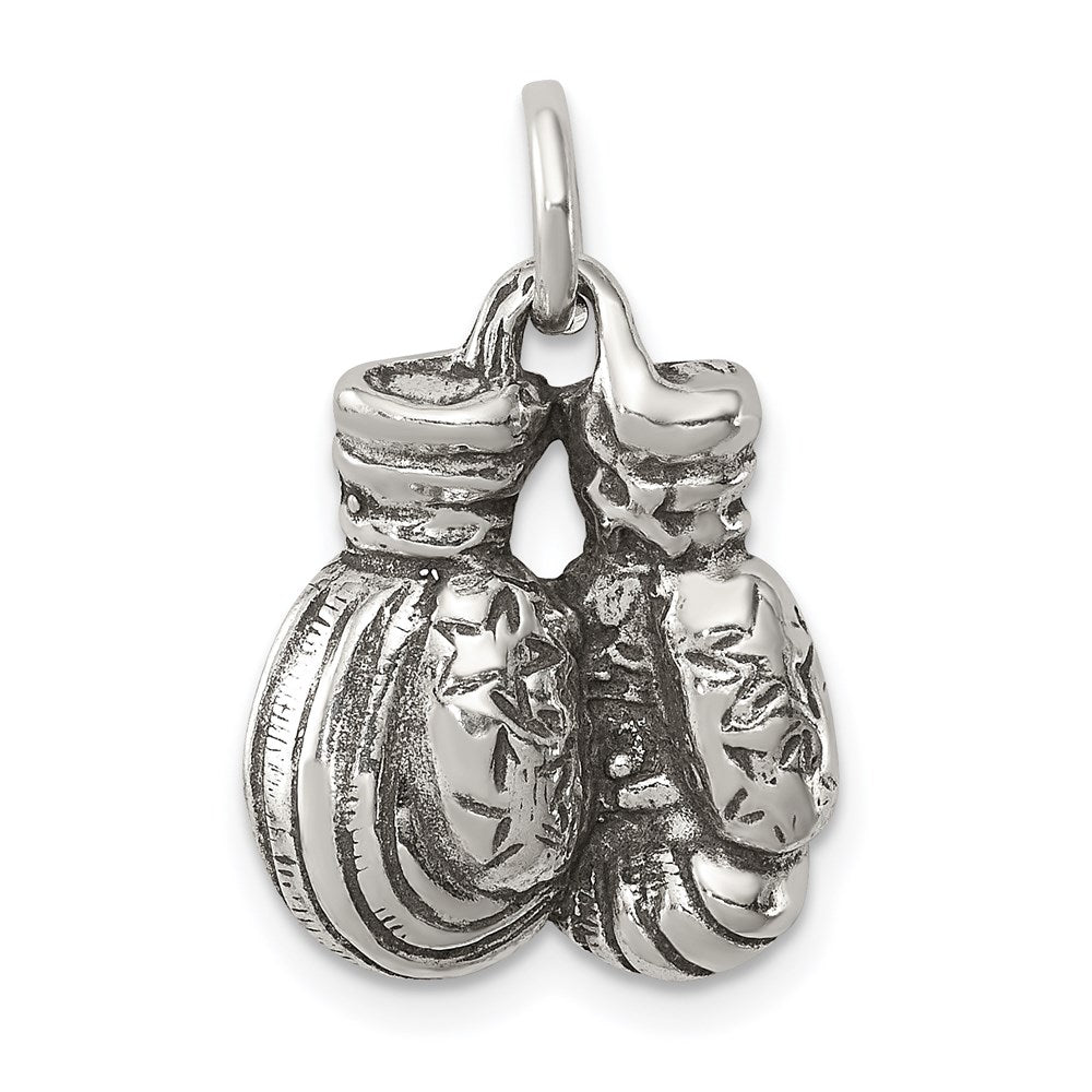 Sterling Silver Antiqued Boxing Gloves Charm, 22 x 15 mm