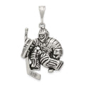 Sterling Silver Antiqued Hockey Player Charm, 40 x 23 mm