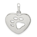 Sterling Silver Polished Heart with Paw Print Pendant, 26 x 19 mm