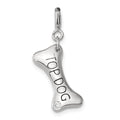 Sterling Silver Rhodium-plated CZ Dog Bone Top Dog Charm, 27 x 8 mm