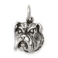 Sterling Silver Antiqued Bull Dog Charm, 15 x 13 mm