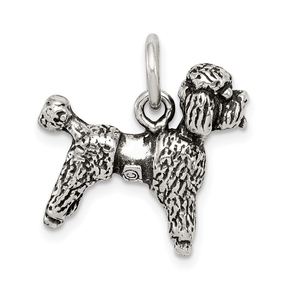 Sterling Silver Antiqued Poodle Charm, 22 x 17 mm