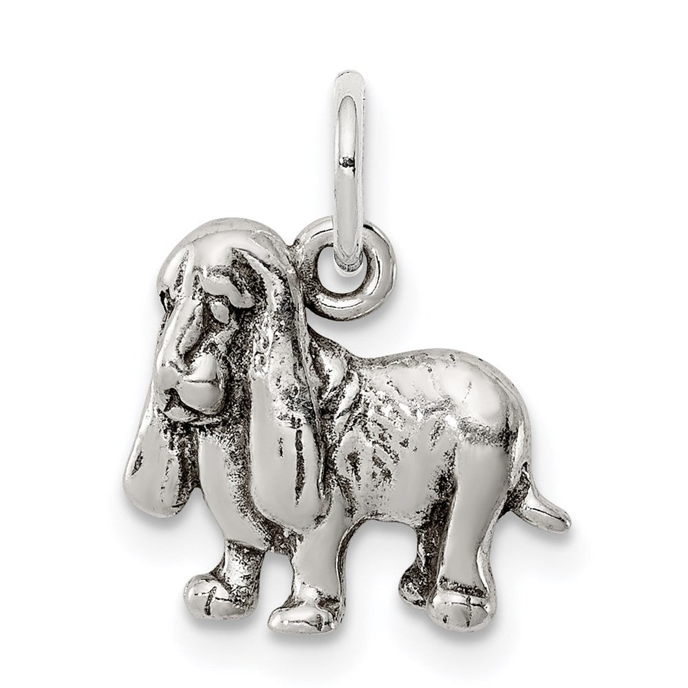 Sterling Silver Antiqued Basset Hound Charm, 11 x 13 mm