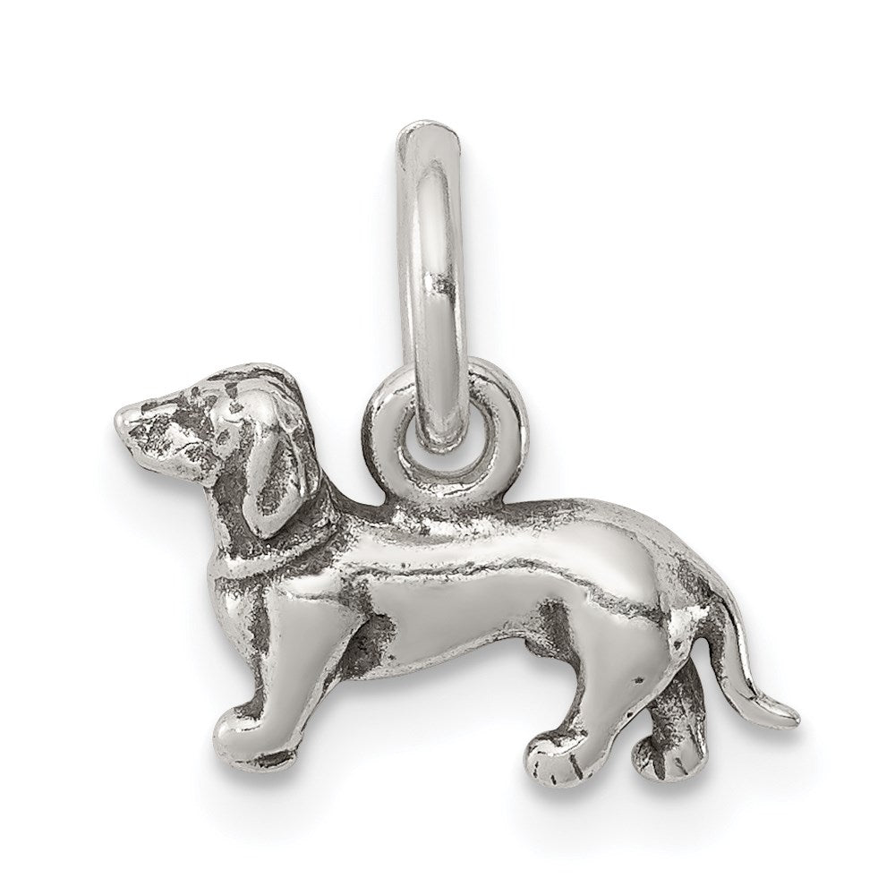 Sterling Silver Antiqued Dog Charm, 15 x 13 mm