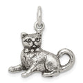 Sterling Silver Antiqued Cat Charm, 22 x 19 mm