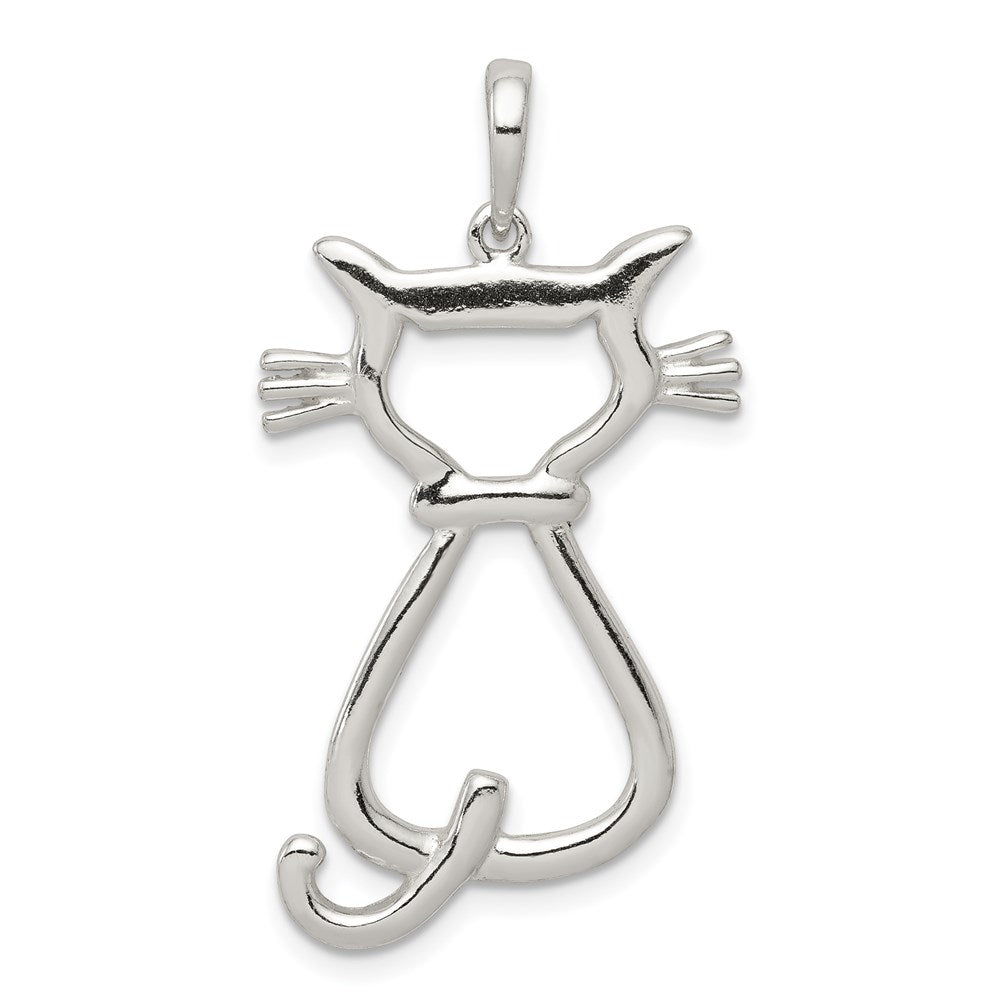 Sterling Silver Polished Cat Pendant, 37 x 19 mm