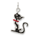 Sterling Silver Black Enameled Cat Charm, 23 x 12 mm