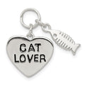 Sterling Silver Cat Lover Pendant, 22 x 15 mm