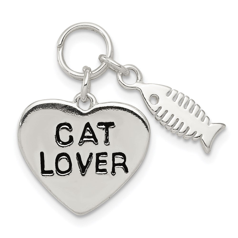 Sterling Silver Cat Lover Pendant, 22 x 15 mm