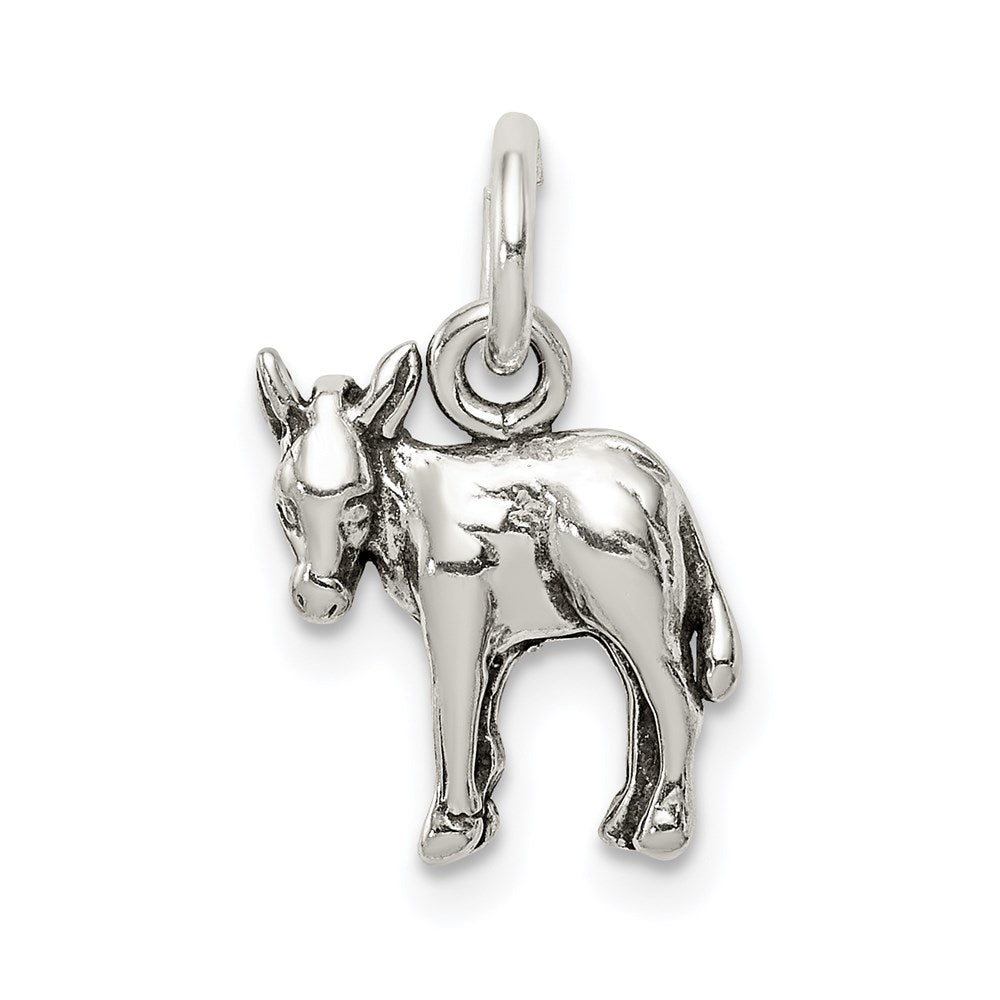 Sterling Silver Antiqued Donkey Charm, 13 x 12 mm