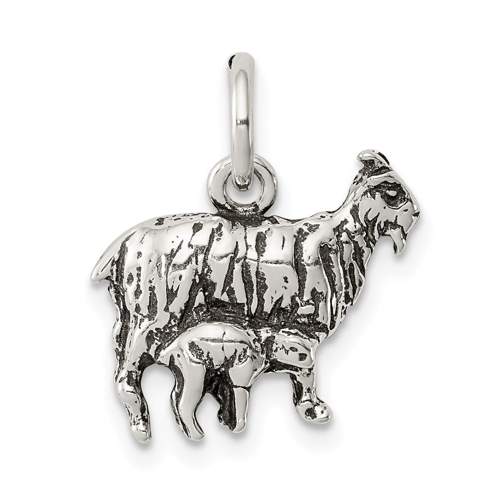 Sterling Silver Antiqued Goat Charm, 14 x 15 mm