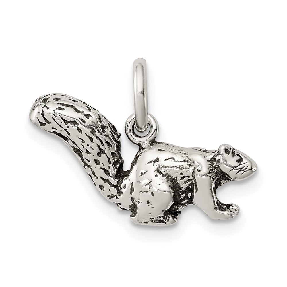 Sterling Silver Antiqued Squirrel Charm, 13 x 17 mm