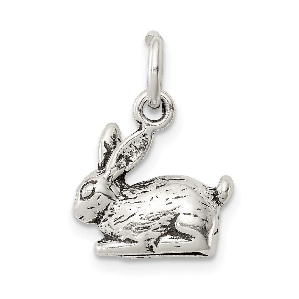 Sterling Silver Antiqued Rabbit Charm, 12 x 12 mm