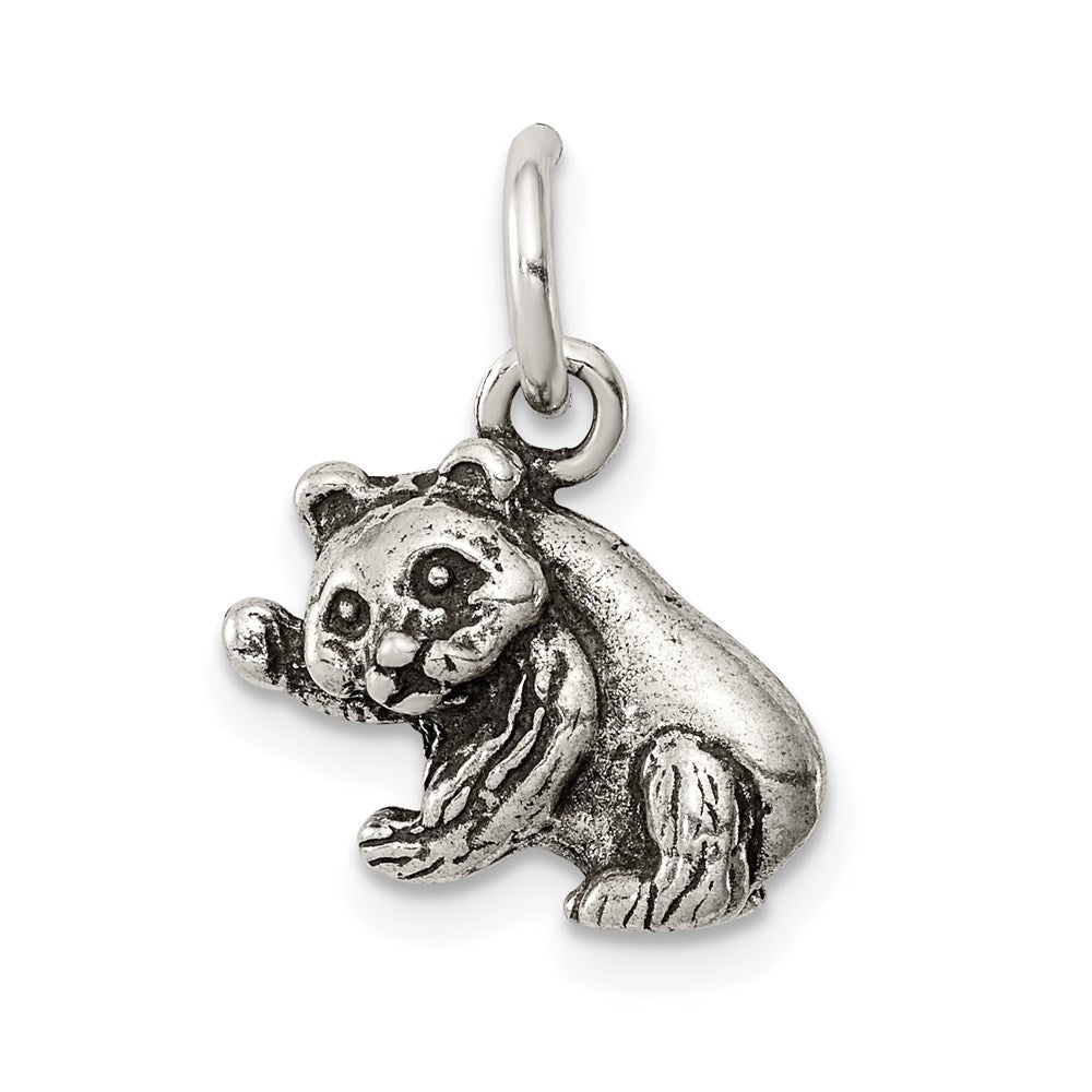 Sterling Silver Antiqued Panda Bear Charm, 12 x 14 mm