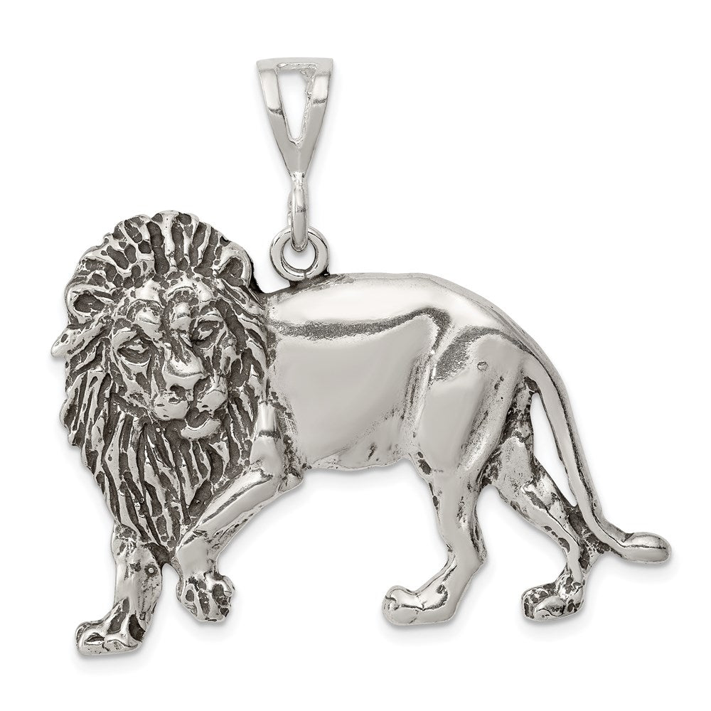 Sterling Silver Antiqued Lion Charm, 30 x 47 mm
