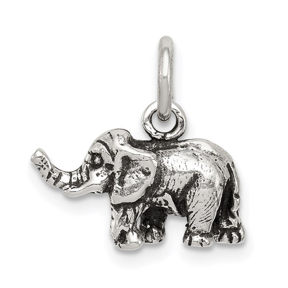 Sterling Silver Antiqued Elephant Charm, 17 x 15 mm