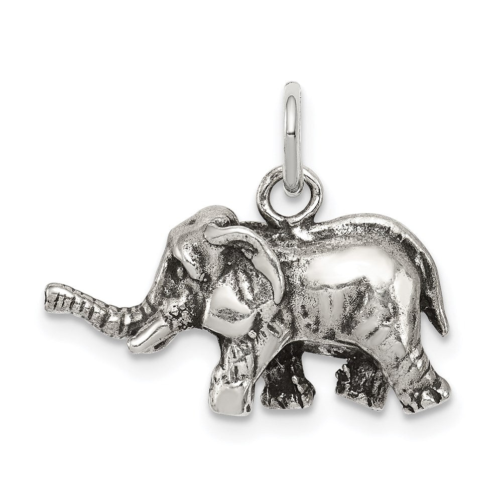 Sterling Silver Antiqued Elephant Charm, 19 x 20 mm