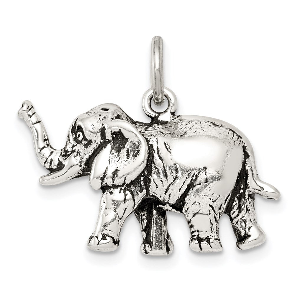 Sterling Silver Antiqued Elephant Charm, 19 x 24 mm
