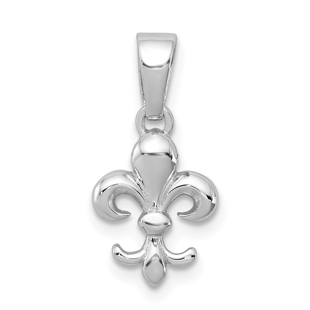 Sterling Silver Rhodium Plated Fleur de lis Pendant, 13 x 9 mm